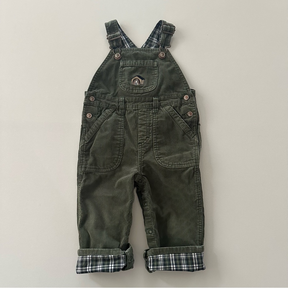 Gymboree 18-24 Months Baby Boy Puppy Green Corduroy Cuffed Overalls